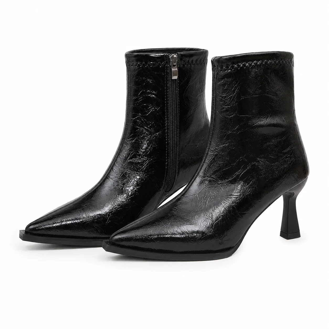 Botines de Tacón Alto y Punta Puntiaguda Retro de 2.76 Pulgadas para Mujer, Tacón Delgado, Versátiles, de Piel Sintética, Zapatos de Mujer