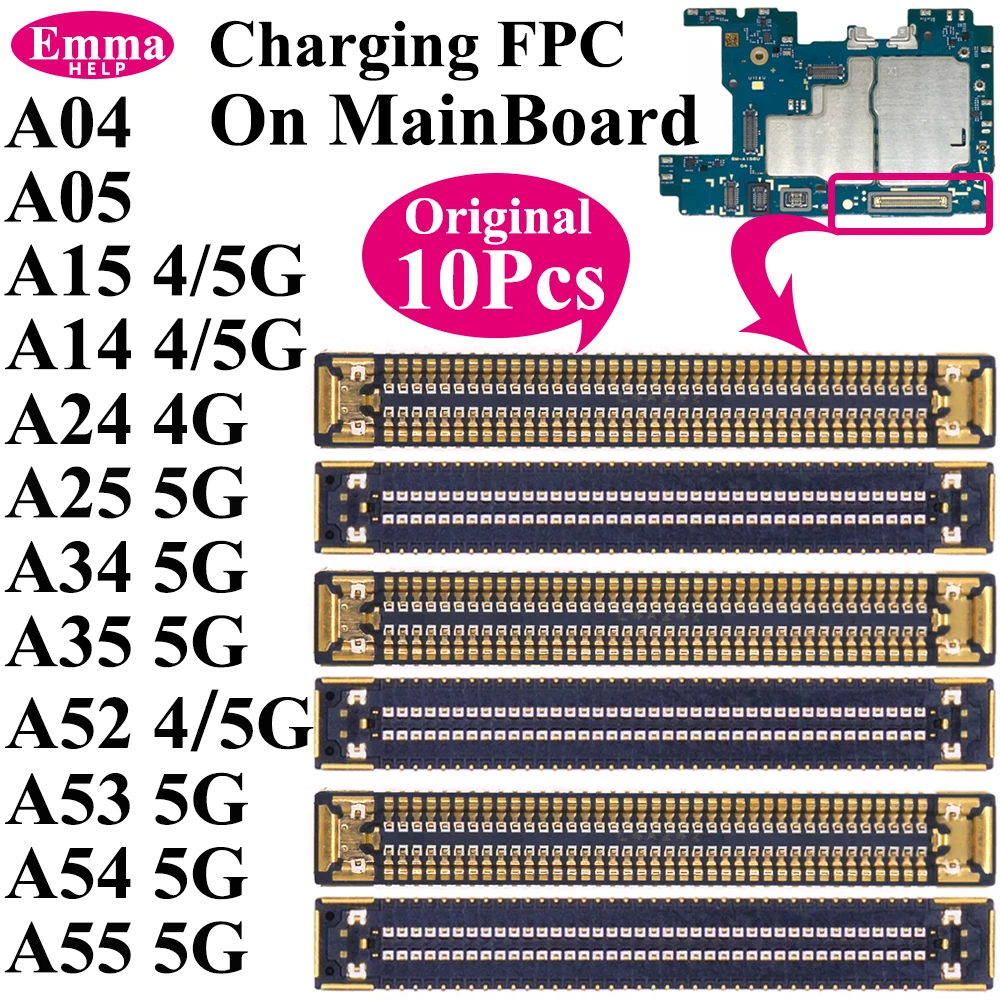 10 piezas de conector FPC original para puerto de carga de Samsung A04 A05 A14 A15 A24 A25 A34 A35 A52 A53 A54 A55, clip flexible para placa base
