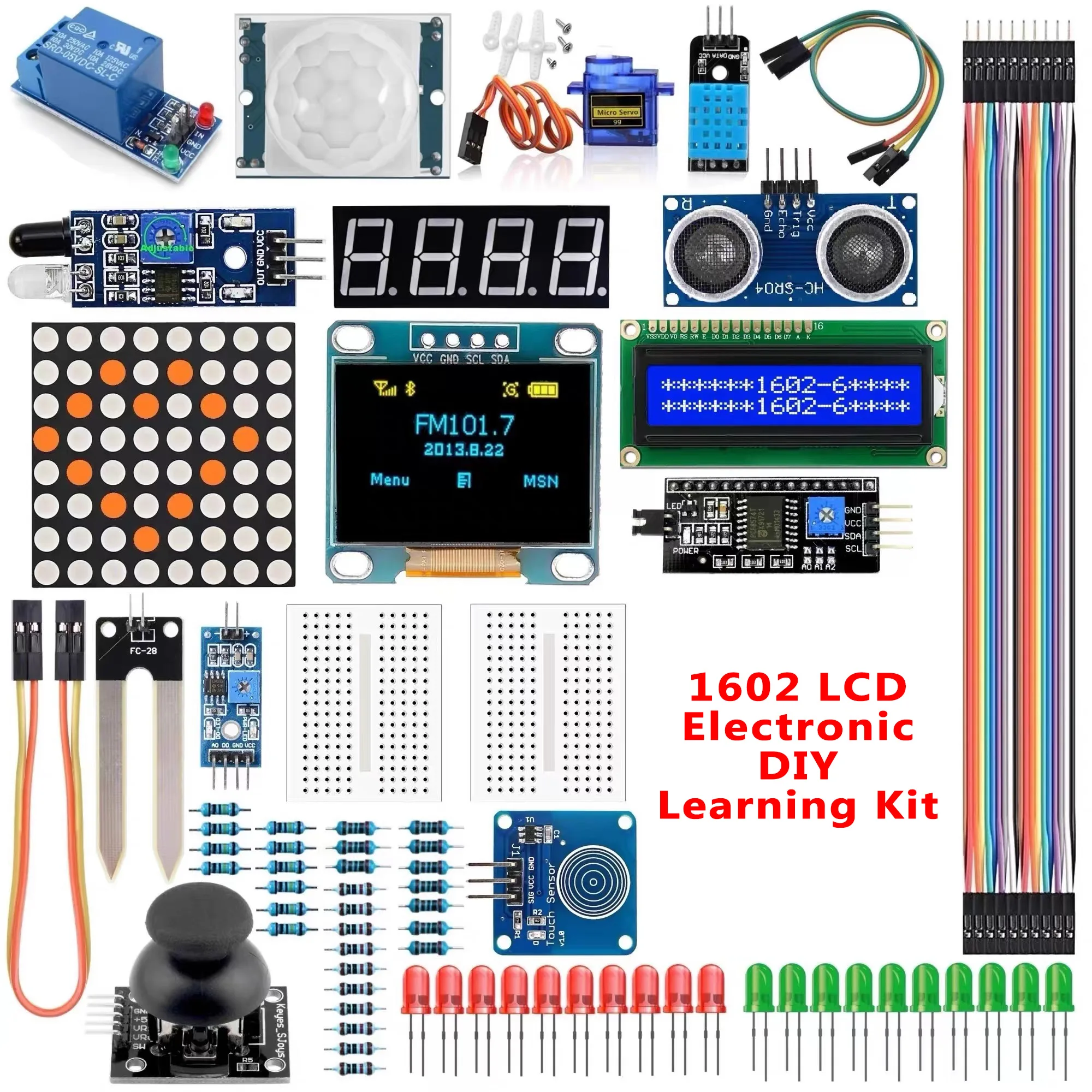 Kit de Bricolaje Electrónico con Pantalla LCD 1602 y Pantalla de 0.96 Pulgadas para Placa Arduino R3, Paquete de Componentes, Kit de Inicio para Principiantes