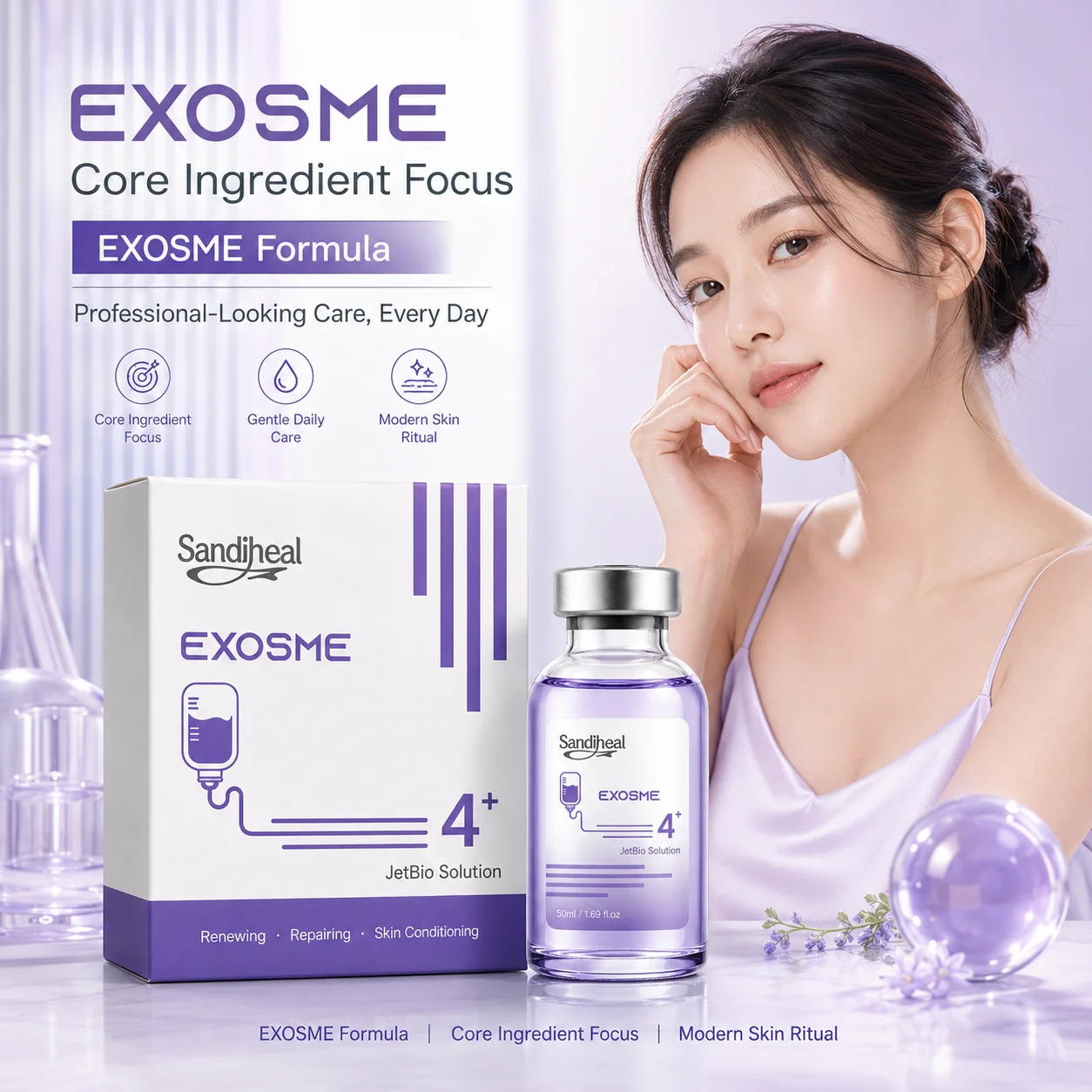 SandiHeal JetBio Series PDRN NAD+ Serum Exome GSH Cuidado Facial Coreano con ADN y Péptidos, Hidratante y Suavizante, Esencia de Belleza para Salón