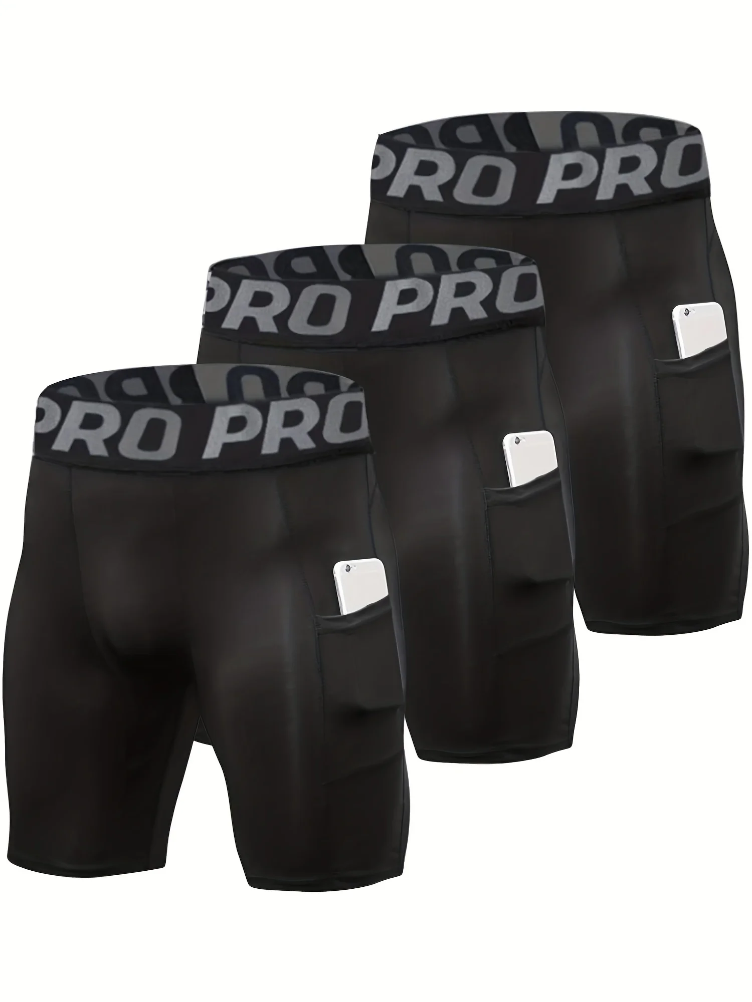 Paquete de 3 pantalones cortos de compresión para hombre con bolsillo, pantalones cortos de LICRA para correr, deporte, entrenamiento atlético, ropa interior de rendimiento