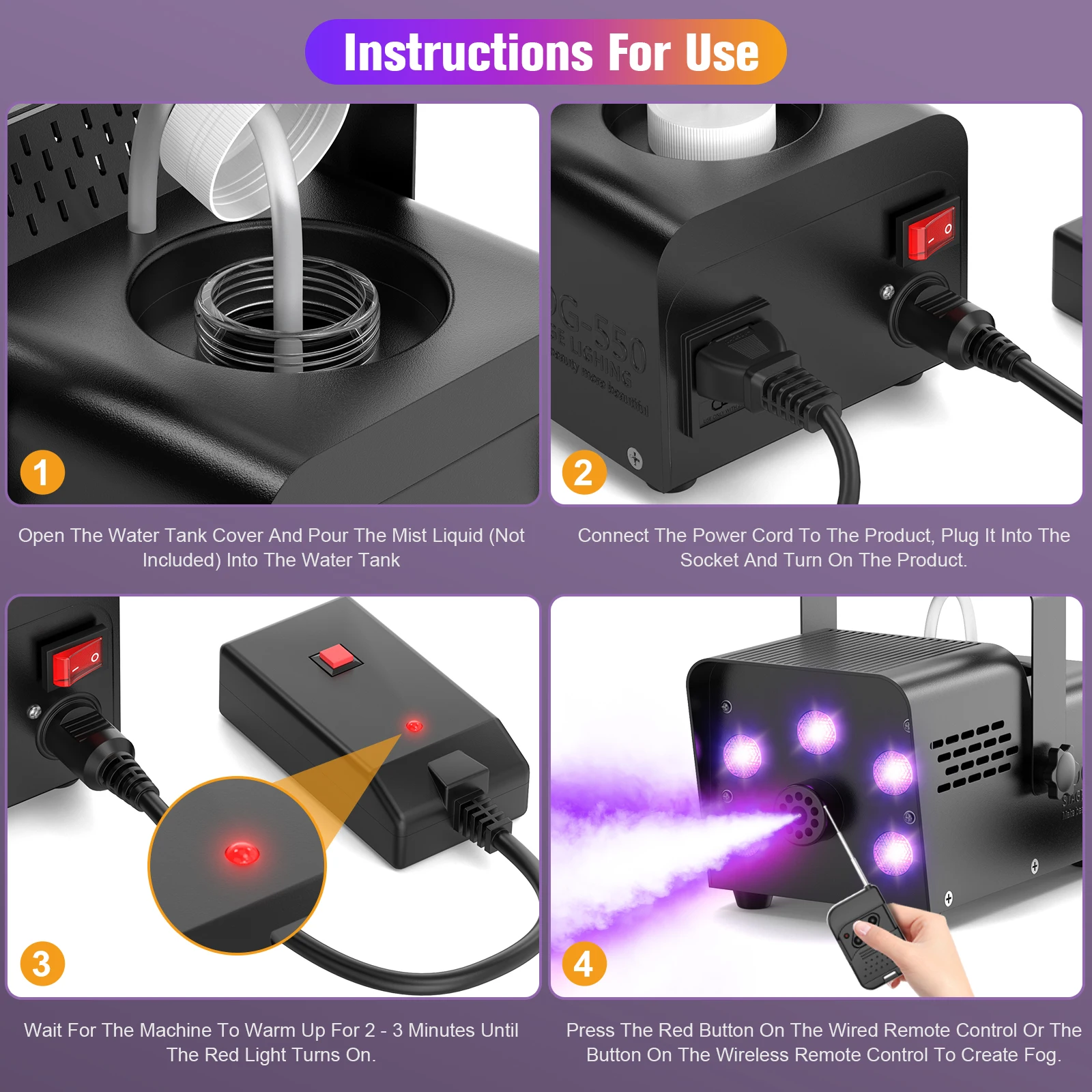 Máquina de Humo Gwong de 600W con 5 LED RGB de Colores, Generador de Niebla para Efectos Especiales en Escenarios, Bodas, Halloween y Espectáculos de DJ