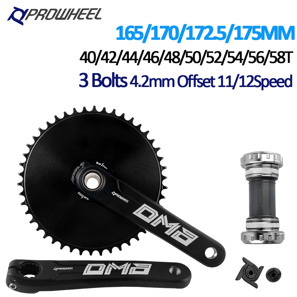Platos y bielas para bicicleta de carretera Prowheel 165/170/172,5/175mm 3 pernos 4,2mm offset 40-58T plato 11/12V juego de bielas de montaje directo para bicicleta de grava
