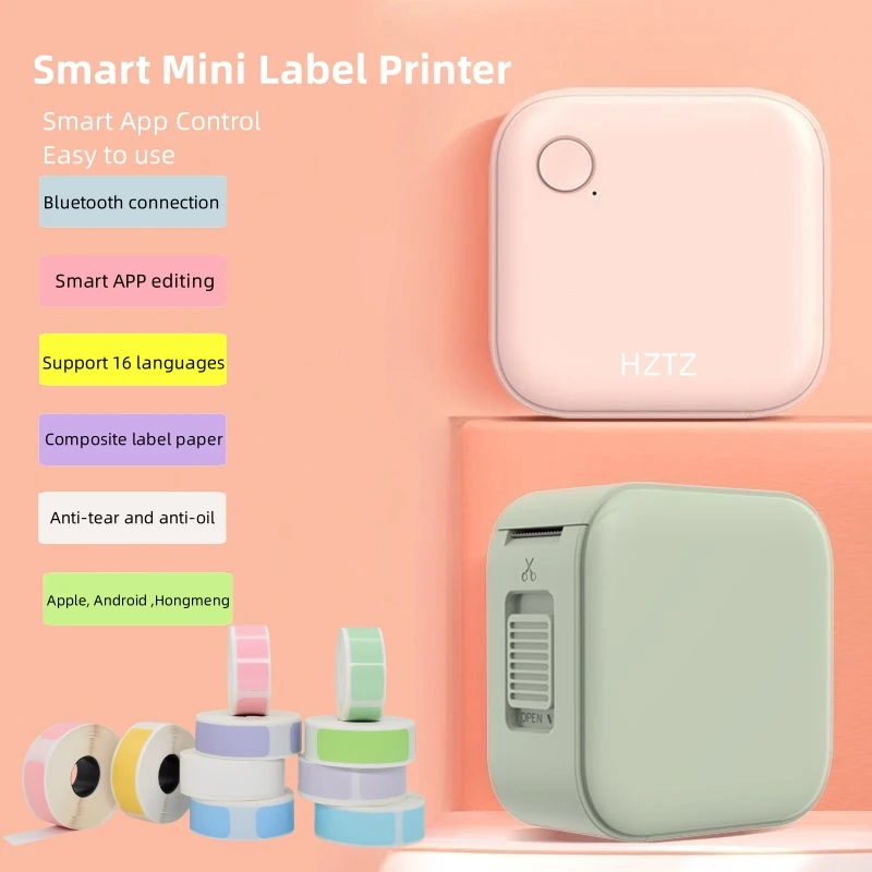 Mini impresora de etiquetas HZTZ, impresora de etiquetas autoadhesiva de bolsillo inteligente, fabricante de etiquetas de precio Bluetooth para el hogar