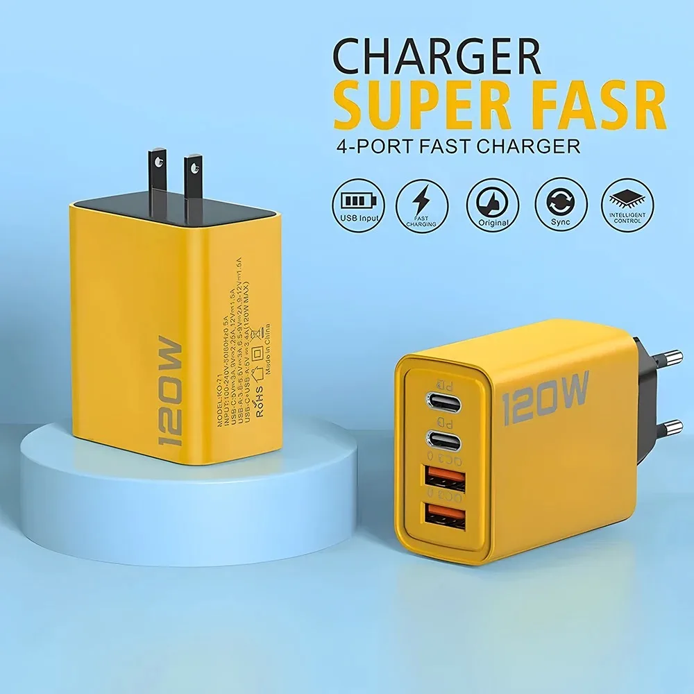 Cargador rápido de 120W tipo C USB C PD, adaptador de cargador USB 3,0 de carga rápida para iPhone 15 14 13 Samsung Xiaomi, cargador de pared