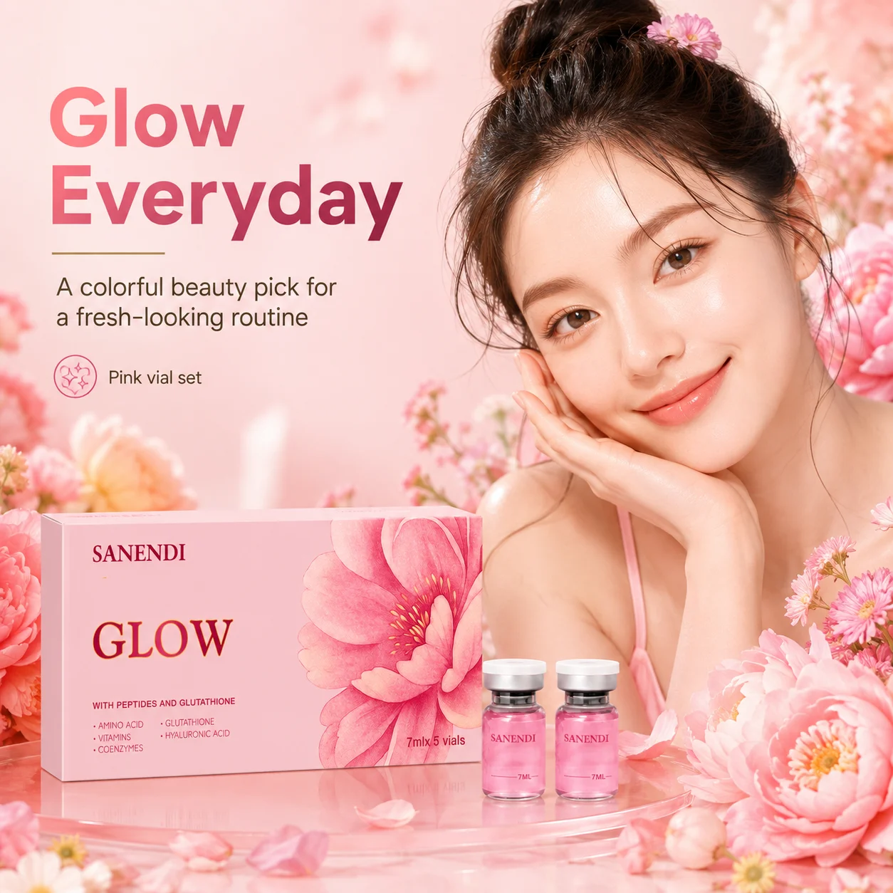 Kit de Belleza Coreana Más Vendido: NAD Exosme GSH, SANENDI Glutatión Rosa PDRN, Suero Hidratante Iluminador para el Cuidado Facial, Der.pen
