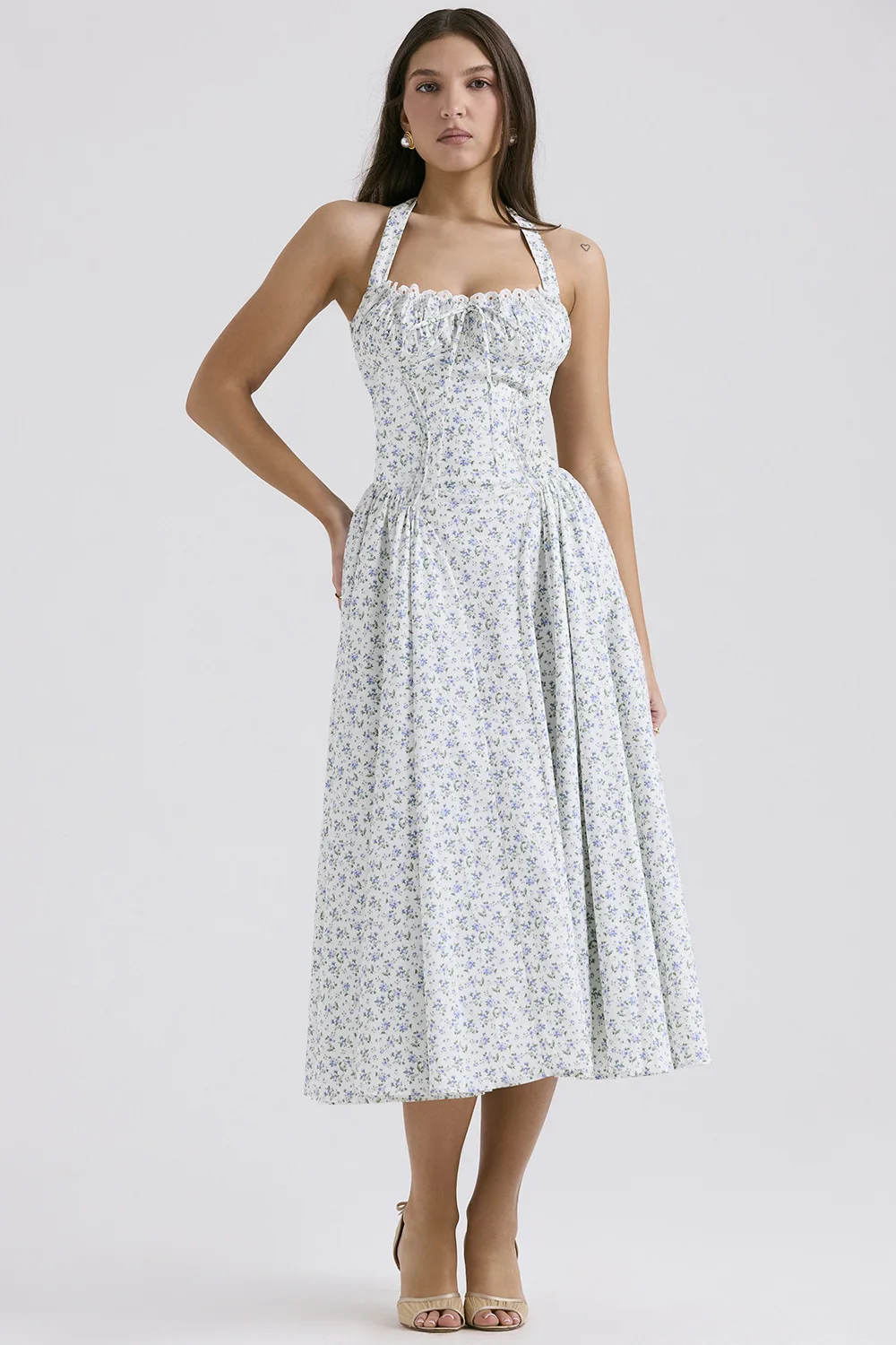 Vestido de sol por debajo de la rodilla con estampado Floral elegante, corsé Vintage de cintura alta, negro, rojo, rosa, azul, vacaciones, novedad de verano 2025, vestidos veraniegos Y2K