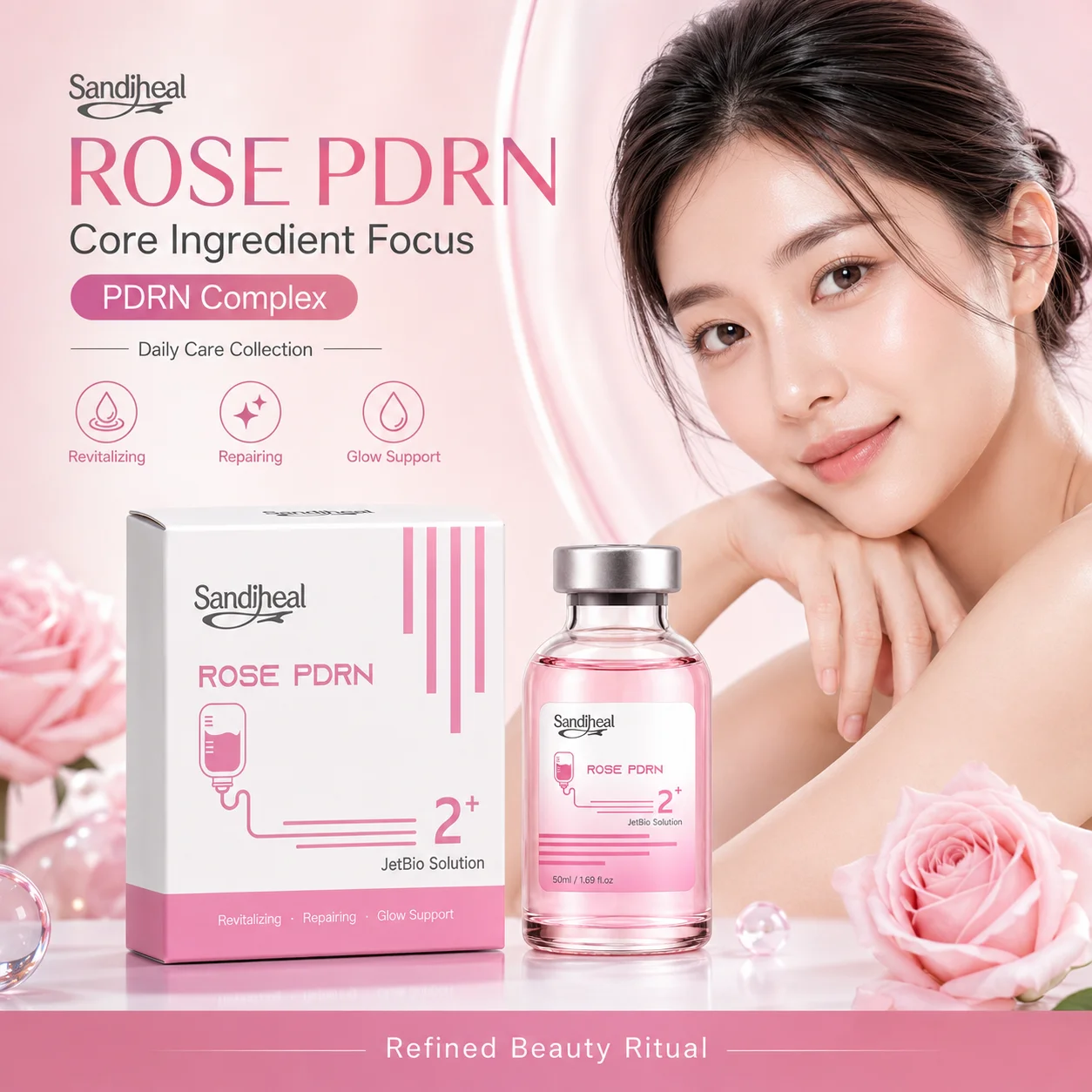 SandiHeal JetBio Series PDRN NAD+ Serum Exome GSH Cuidado Facial Coreano con ADN y Péptidos, Hidratante y Suavizante, Esencia de Belleza para Salón