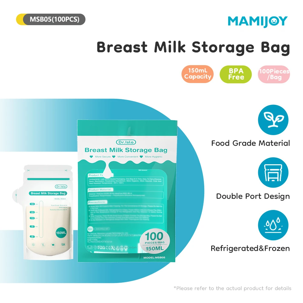 MAMIJOY 100 Uds bolsa de almacenamiento de leche materna 150ML bolsa de almacenamiento de leche congelada de pequeña capacidad desechable bolsas de alimentación seguras BPA-FREE MSB05