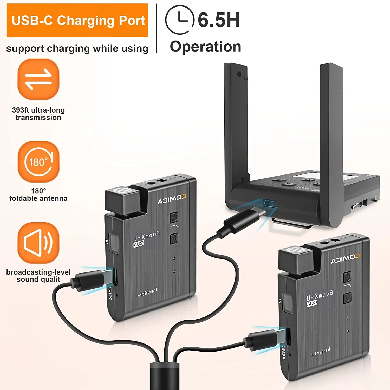 COMICA BoomX-U QUA UHF micrófono Lavalier inalámbrico solapa inalámbrica de 24 canales para cámara DSLR videocámara Smartphone