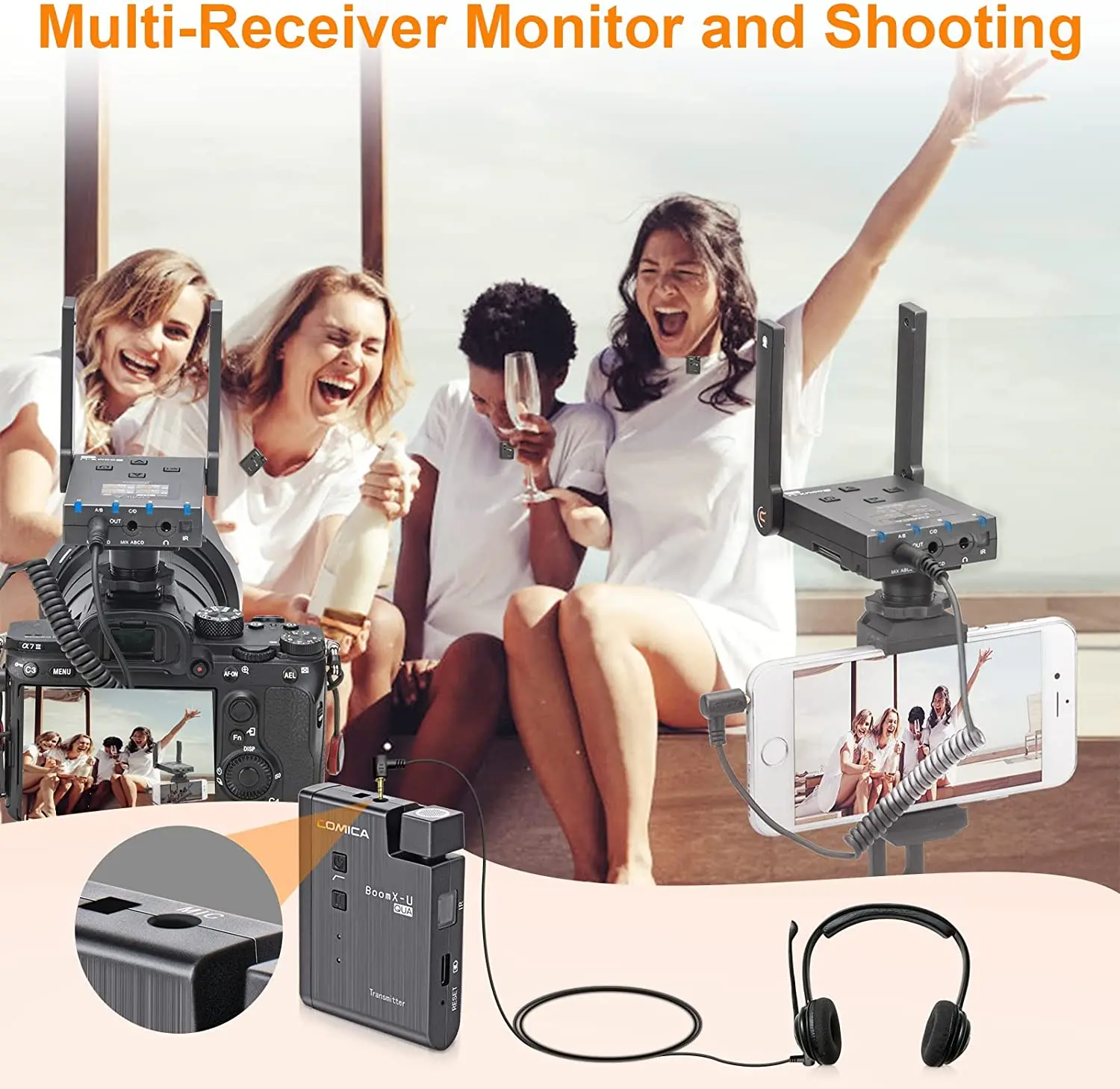 COMICA BoomX-U QUA UHF micrófono Lavalier inalámbrico solapa inalámbrica de 24 canales para cámara DSLR videocámara Smartphone