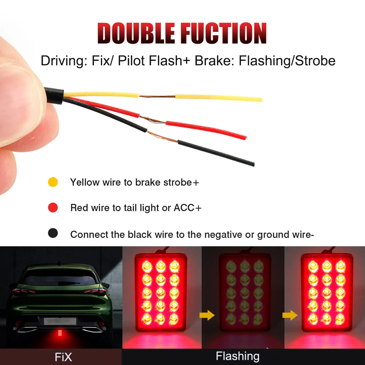 Luces piloto de freno Led estilo F1, luces traseras de 12V y 15led, luces de señal de seguridad de parada inversa de advertencia de Flash automático para coche, SUV y Moto