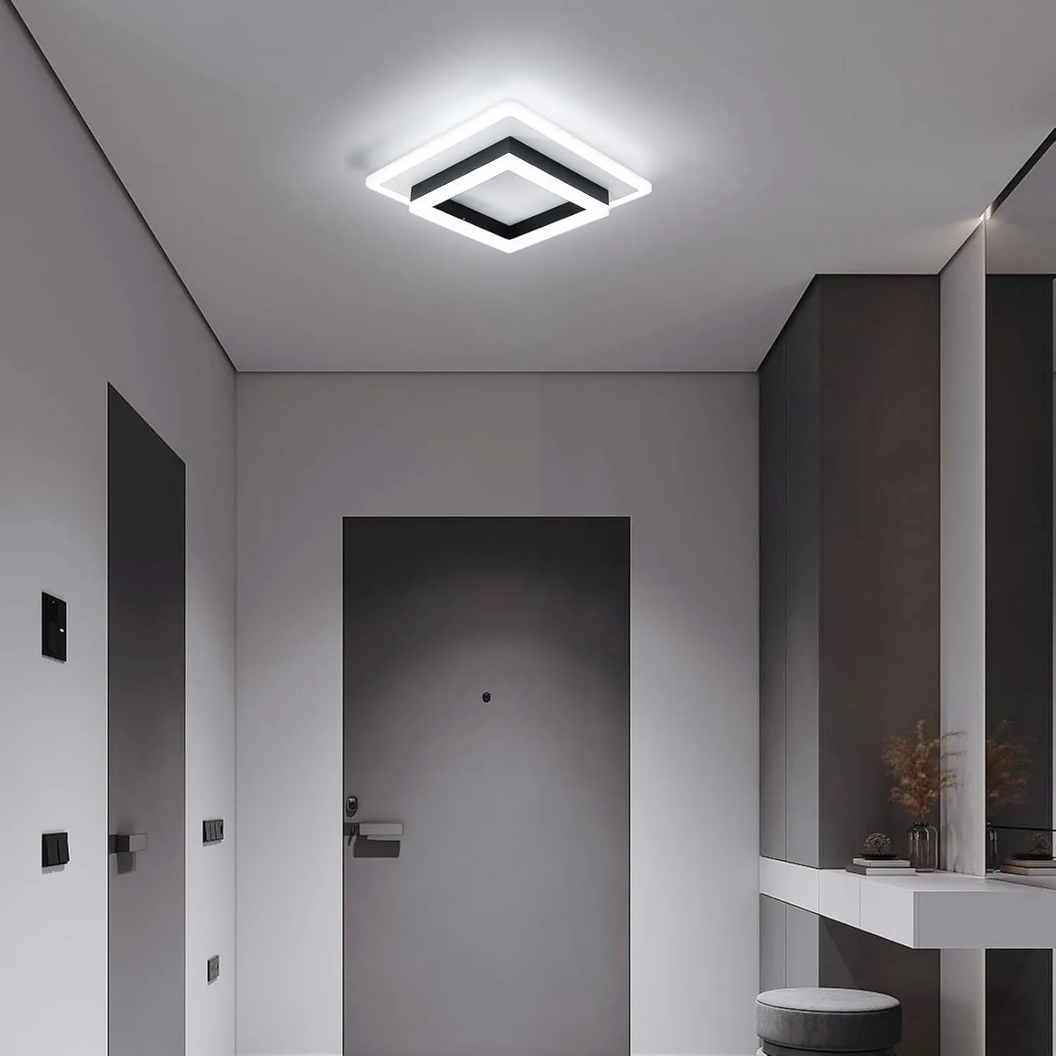 Lámpara de techo LED moderna de acrílico cuadrado, luces de techo LED blancas de 6500K para dormitorio, oficina, cocina, sala de estar