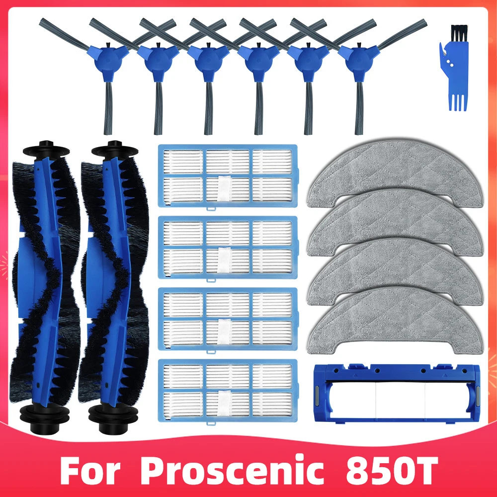 Compatible con Proscenic 850T / 850P Juego de accesorios de repuesto para aspiradora robot, Cepillo lateral, Filtro Hepa, Paño de limpieza para mopa.