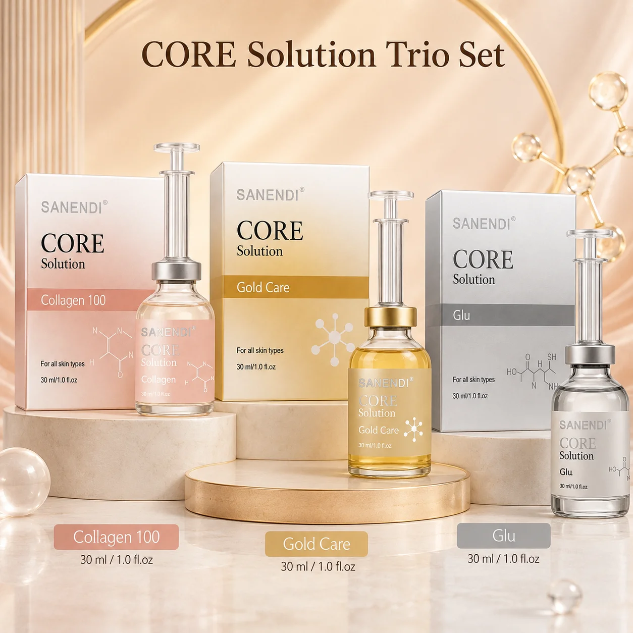 Kit de Belleza Coreana Más Vendido: NAD Exosme GSH, SANENDI Glutatión Rosa PDRN, Suero Hidratante Iluminador para el Cuidado Facial, Der.pen