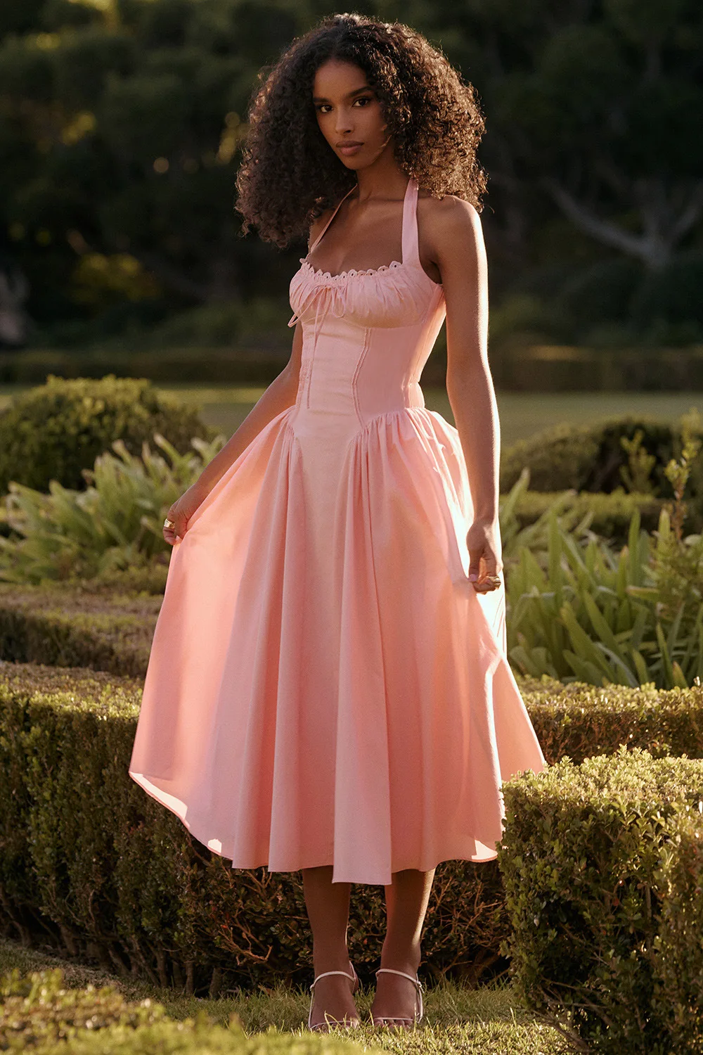 Vestido de sol por debajo de la rodilla con estampado Floral elegante, corsé Vintage de cintura alta, negro, rojo, rosa, azul, vacaciones, novedad de verano 2025, vestidos veraniegos Y2K