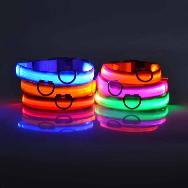 Collar Luminoso LED Ajustable para Perros, Collar Brillante Recargable por USB, Collar Intermitente Antipérdida/Anti-Accidentes de Coche, Productos para Mascotas