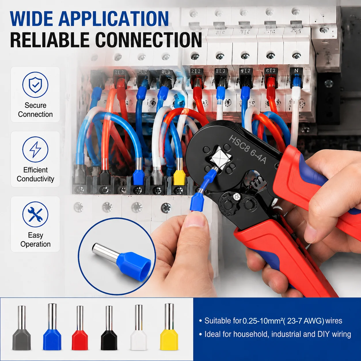 Juego de Herramientas para Crimpar Terminales, Conectores de Cable Aislados de 0.5-10mm², Fundas para Cables Dobles para Cableado de Paneles Eléctricos