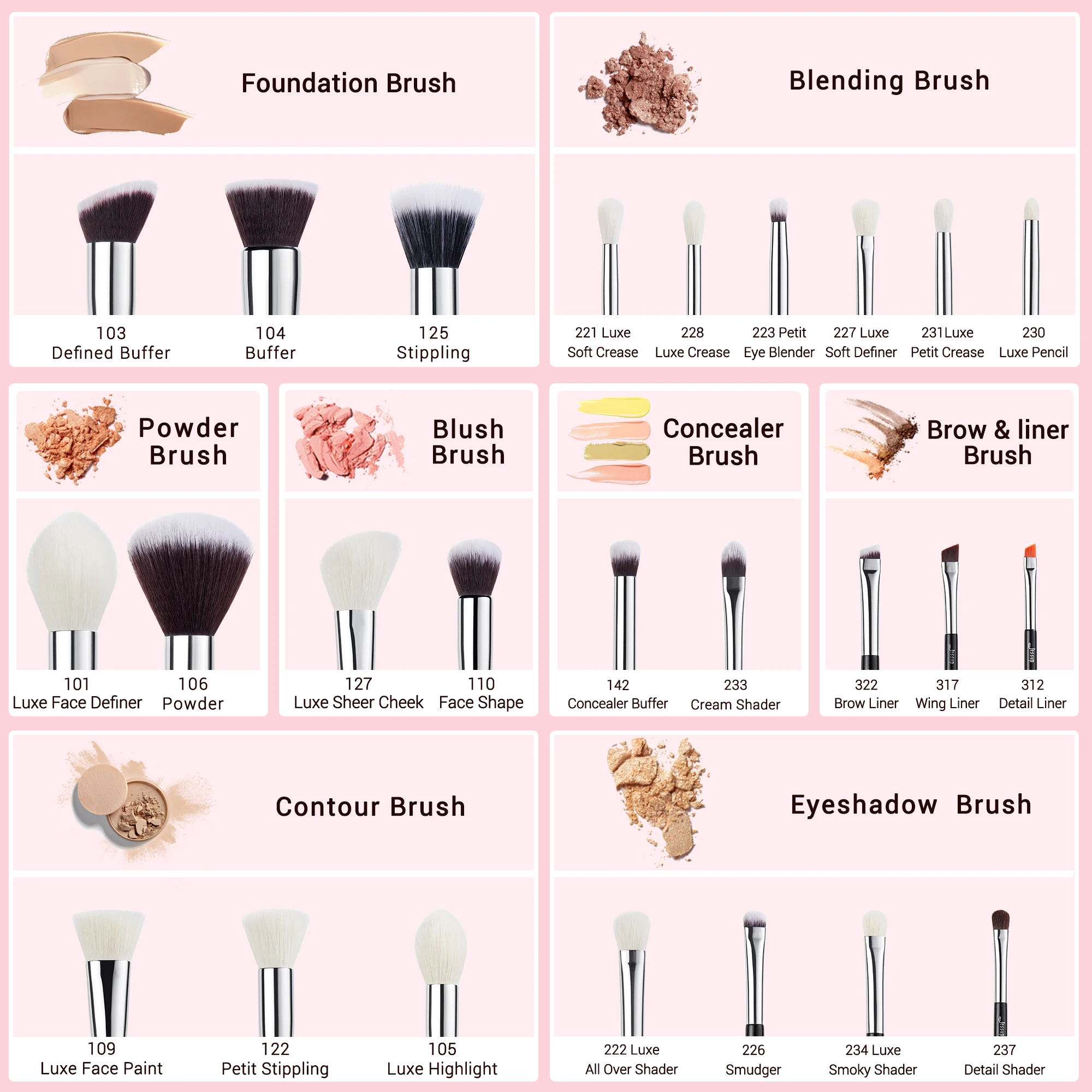 Jessup-Juego de brochas de maquillaje, base en polvo, brocha de maquillaje profesional, licuadora de contorno, sombra de ojos, colorete, 25 uds., cabra sintética T175