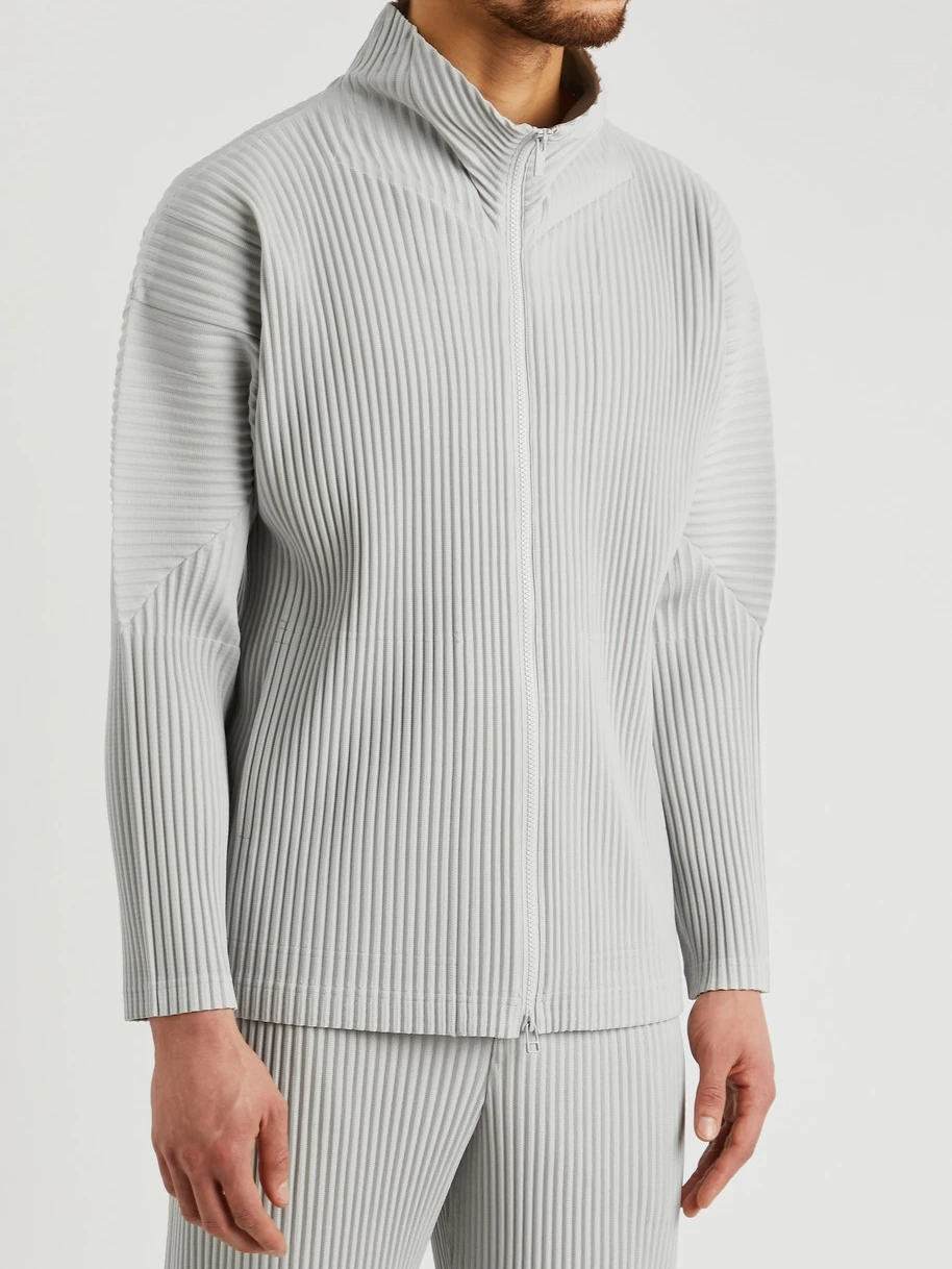 Chaqueta Plisada Miyake para Hombre, Cierre de Cremallera Bidireccional, Estilo Casual Holgado, Moda Japonesa, Ropa de Calle
