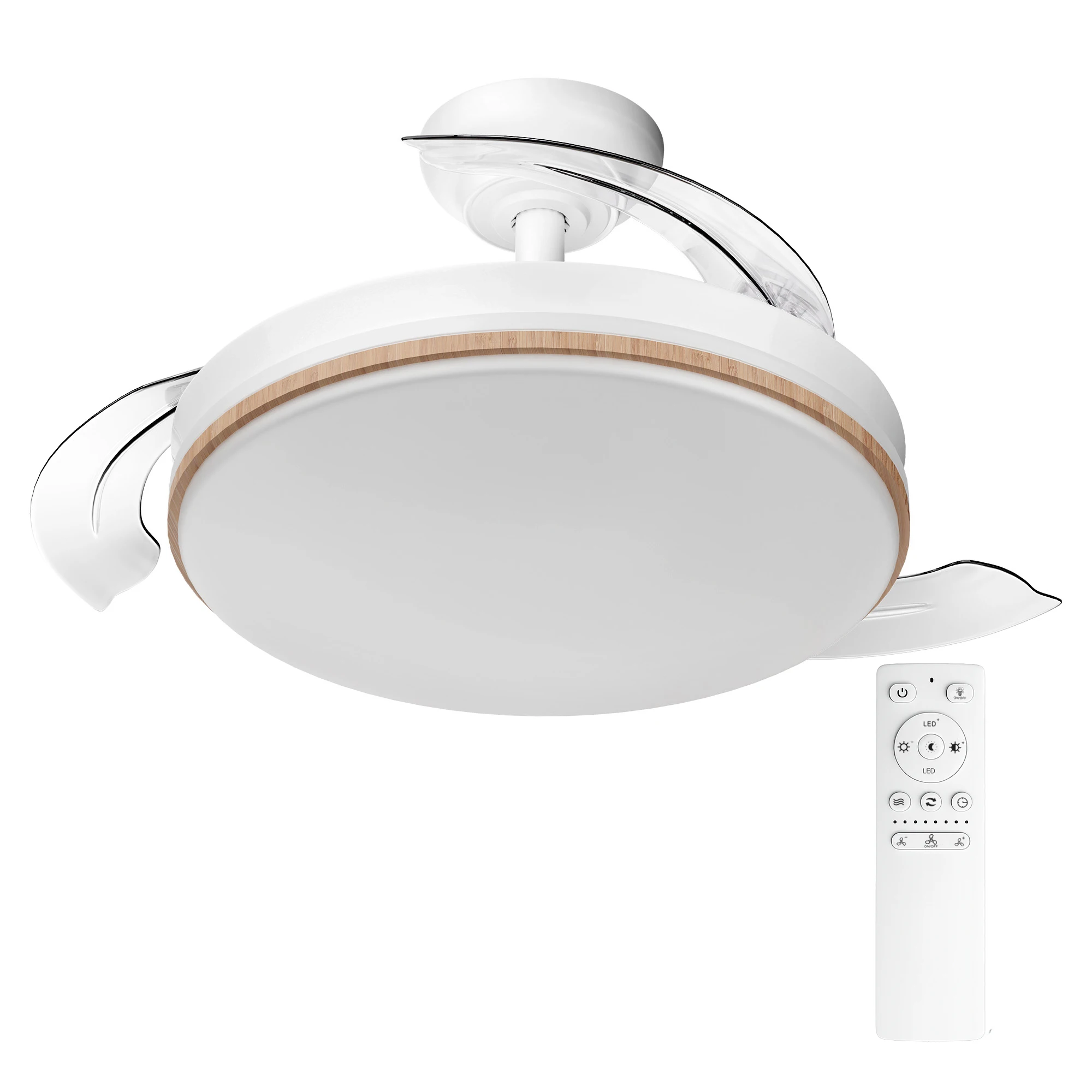 Ventilador de techo con luz led con mando,temporizador, 8 velocidades, aspas retráctiles, 3 temperaturas de luz, CCT Silencioso, Intensidad Regulable