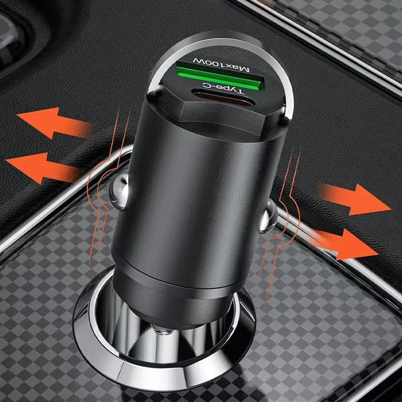 Cargador de coche USB PD de 100W, encendedor de carga rápida para iPhone QC3.0, adaptador de cargador de teléfono de coche USB tipo C para Xiaomi, Samsung y Huawei