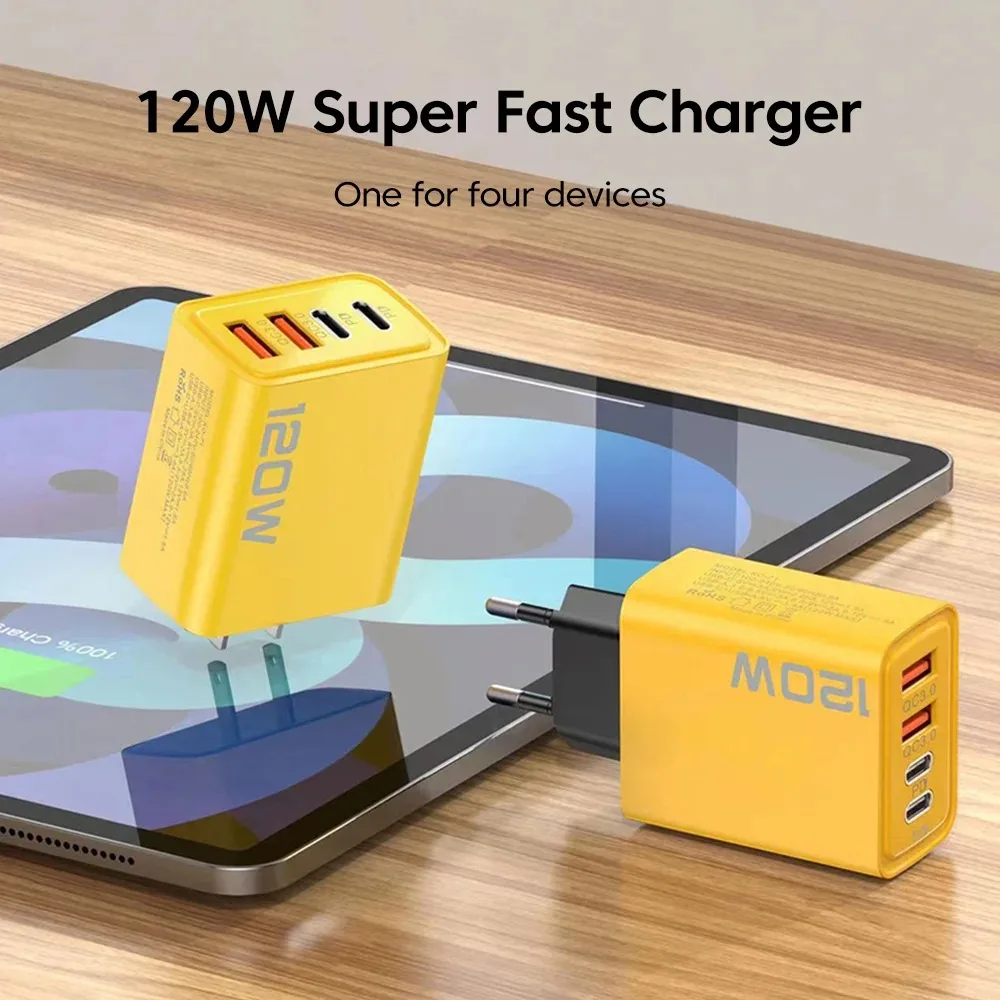 Cargador rápido de 120W tipo C USB C PD, adaptador de cargador USB 3,0 de carga rápida para iPhone 15 14 13 Samsung Xiaomi, cargador de pared