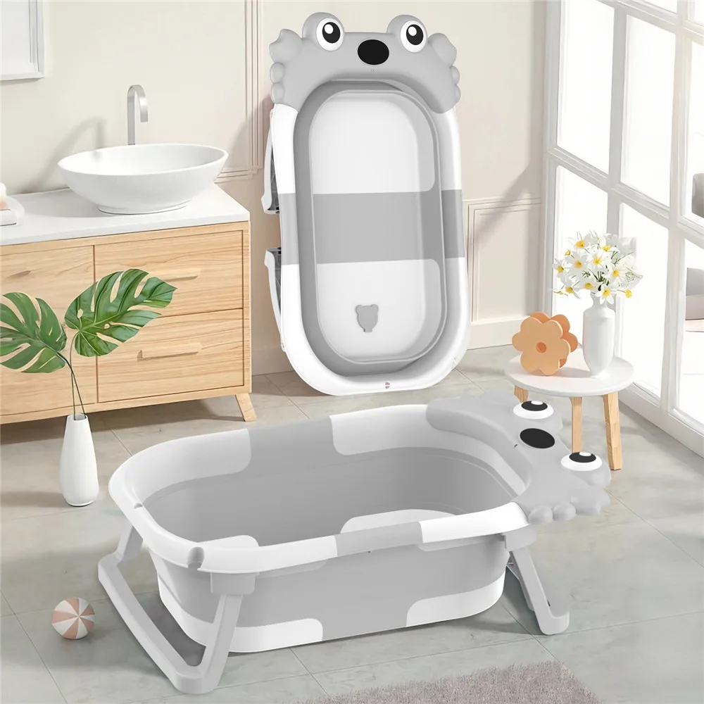 Bañera Plegable para Bebés con Sensor de Temperatura y Alfombrilla Antideslizante, Soporte de Cojín, Bañera Portátil para Recién Nacidos de 0 a 36 Meses, Piscina de Baño para Viajes