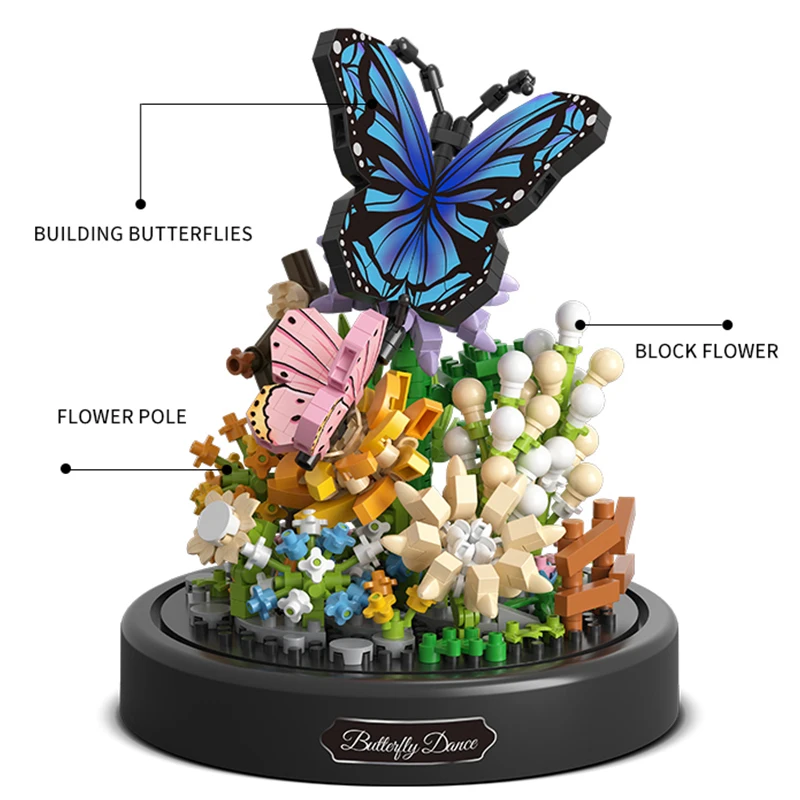Bloques de Construcción de Bonsái de Flores y Mariposas, Modelo de Planta en Maceta con Cubierta Antipolvo, Juguete Educativo DIY, Regalo Navideño