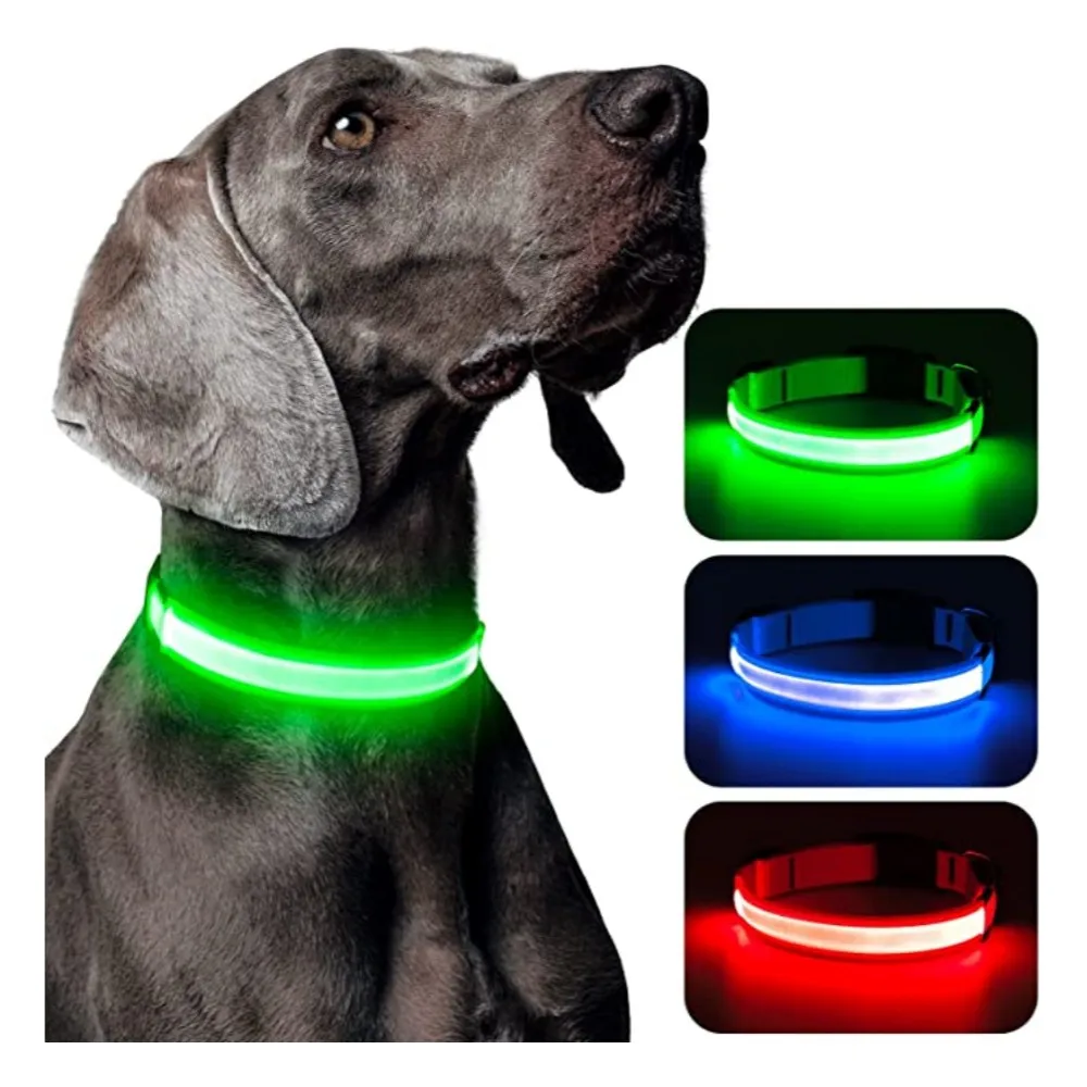 Collar Luminoso LED Ajustable para Perros, Collar Brillante Recargable por USB, Collar Intermitente Antipérdida/Anti-Accidentes de Coche, Productos para Mascotas