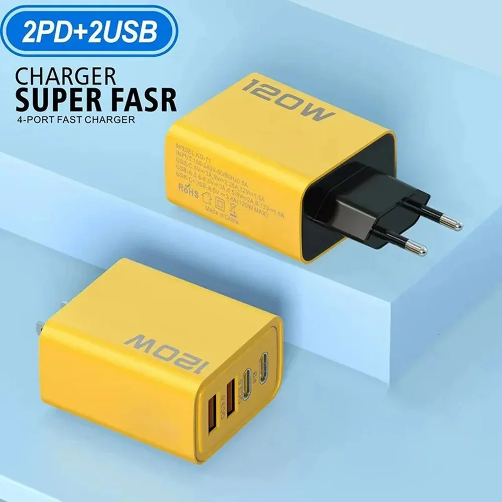 Cargador rápido de 120W tipo C USB C PD, adaptador de cargador USB 3,0 de carga rápida para iPhone 15 14 13 Samsung Xiaomi, cargador de pared