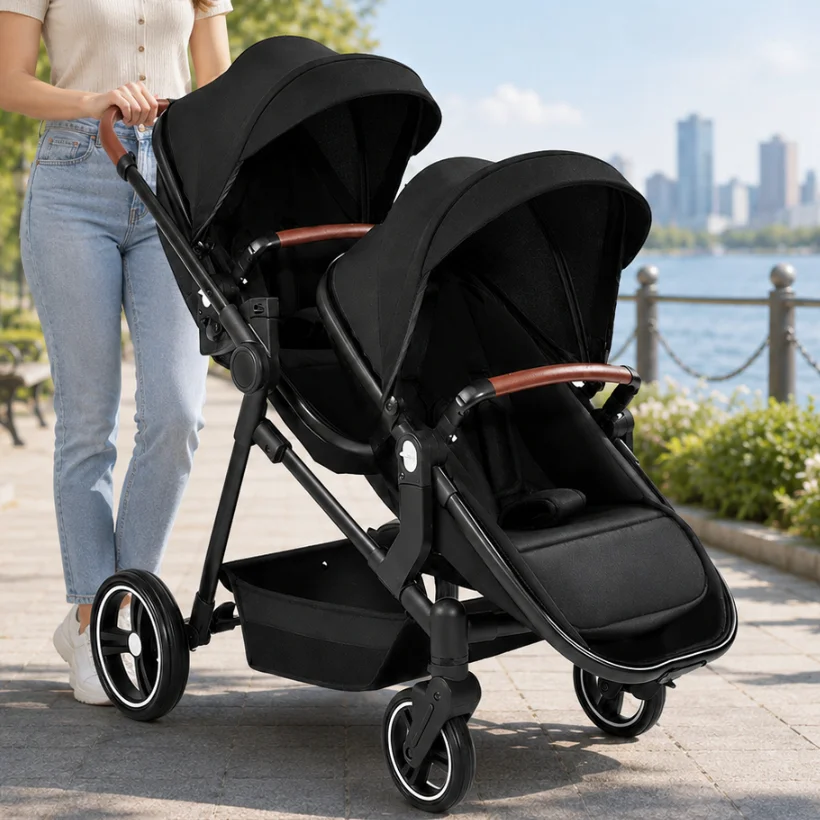 Cochecito Doble para Bebés, Multifuncional 3 en 1, con Dos Asientos de Auto para Niños