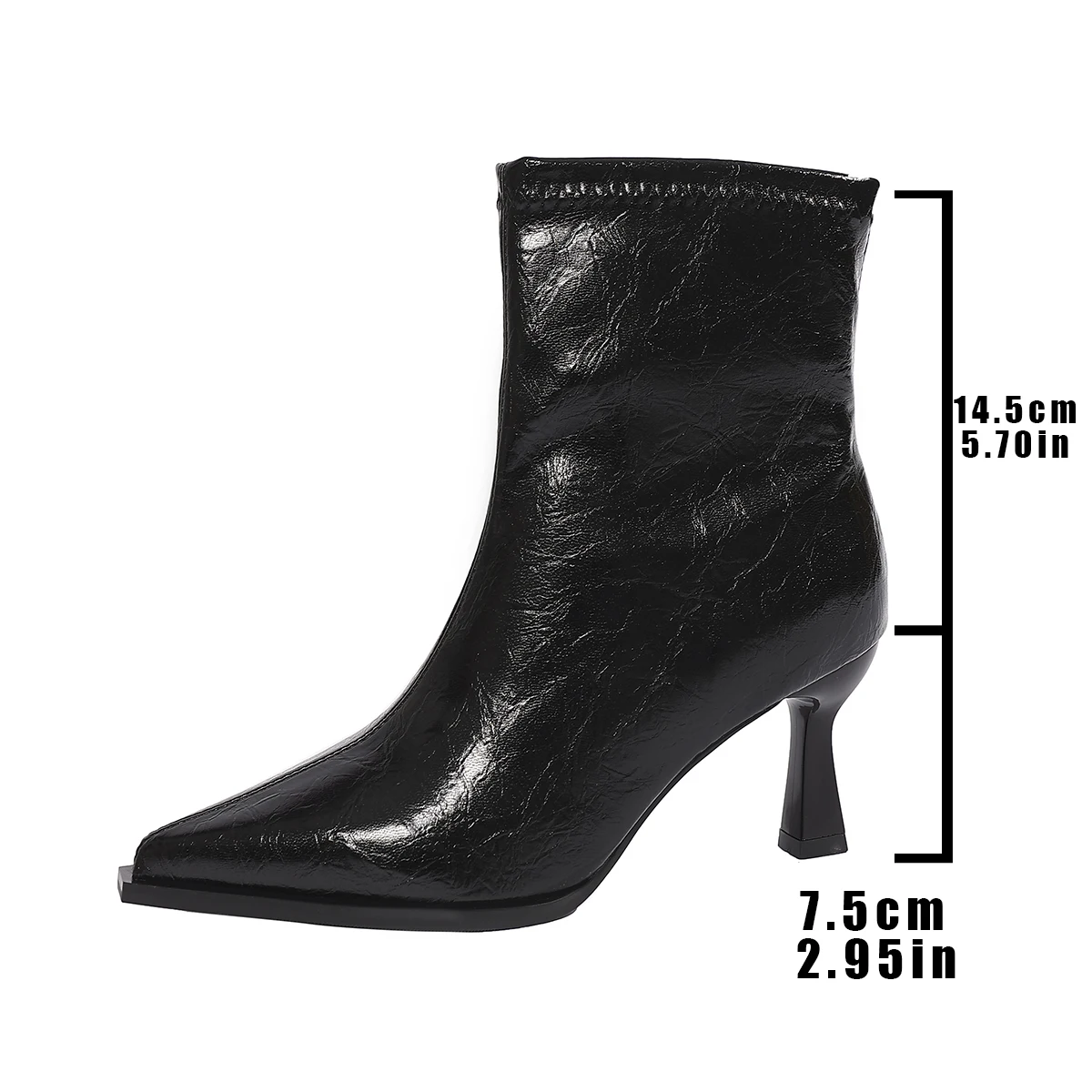 Botines de Tacón Alto y Punta Puntiaguda Retro de 2.76 Pulgadas para Mujer, Tacón Delgado, Versátiles, de Piel Sintética, Zapatos de Mujer