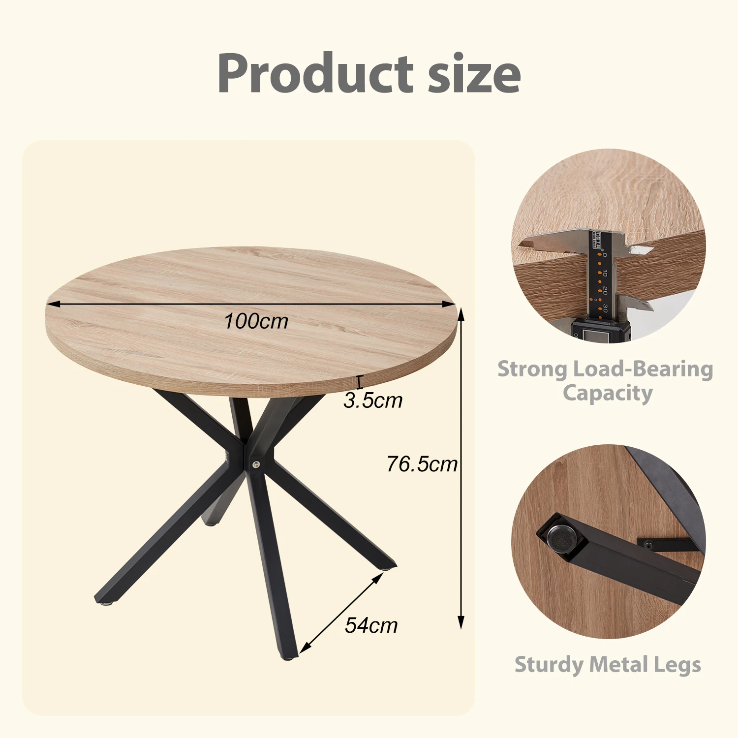 Mesa redonda nórdica, mesa de comedor de madera maciza, mesa redondeada, balcón, sala de estar, muebles para el hogar, 100CM