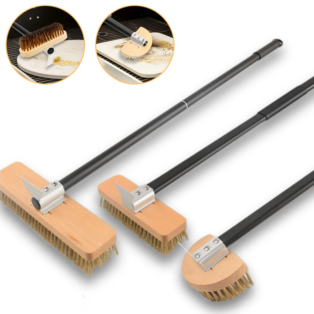 Cepillo para horno de Pizza, cepillo para estufa de cobre, cerdas de latón, mango largo de madera, cepillo para horno de limpieza para horno pequeño, herramienta de cocina