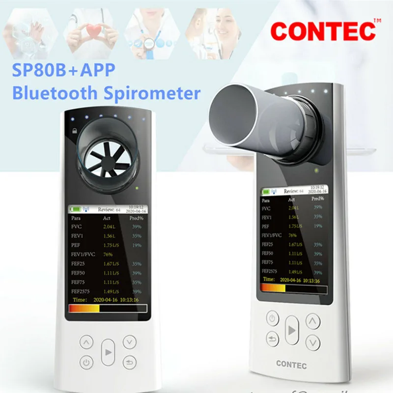 CONTEC Espirómetro Digital Bluetooth SP80B Espirometría Vitalógrafo Diagnóstico de Respiración Pulmonar + Software para PC