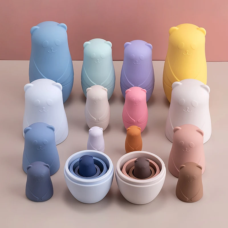 1 Juego de muñecas anidadas Montessori, juguete ruso Matryoshka, juguetes educativos para niños, bloques de apilamiento de silicona, muñeca interior