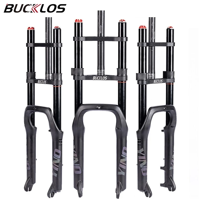 BUCKLOS MTB horquilla 20 26 pulgadas Fatbike horquilla doble hombro bicicleta de montaña suspensión neumático ancho bicicleta horquilla de aire para nieve playa bicicleta