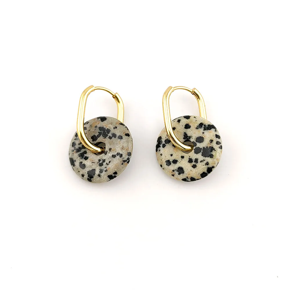 Pendientes de aro en forma de U de acero inoxidable con piedra natural de nueva tendencia para mujer