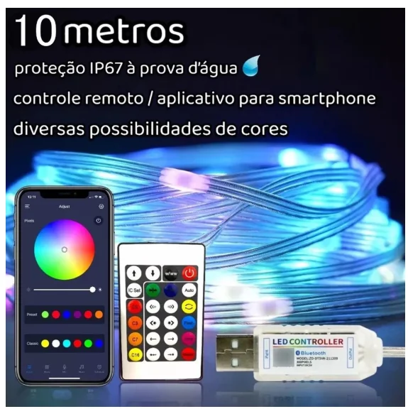 Flashes LED Ribbon RGB 10M con control de voz y aplicación Bluetooth USB Decoración navideña-Neverdie Store