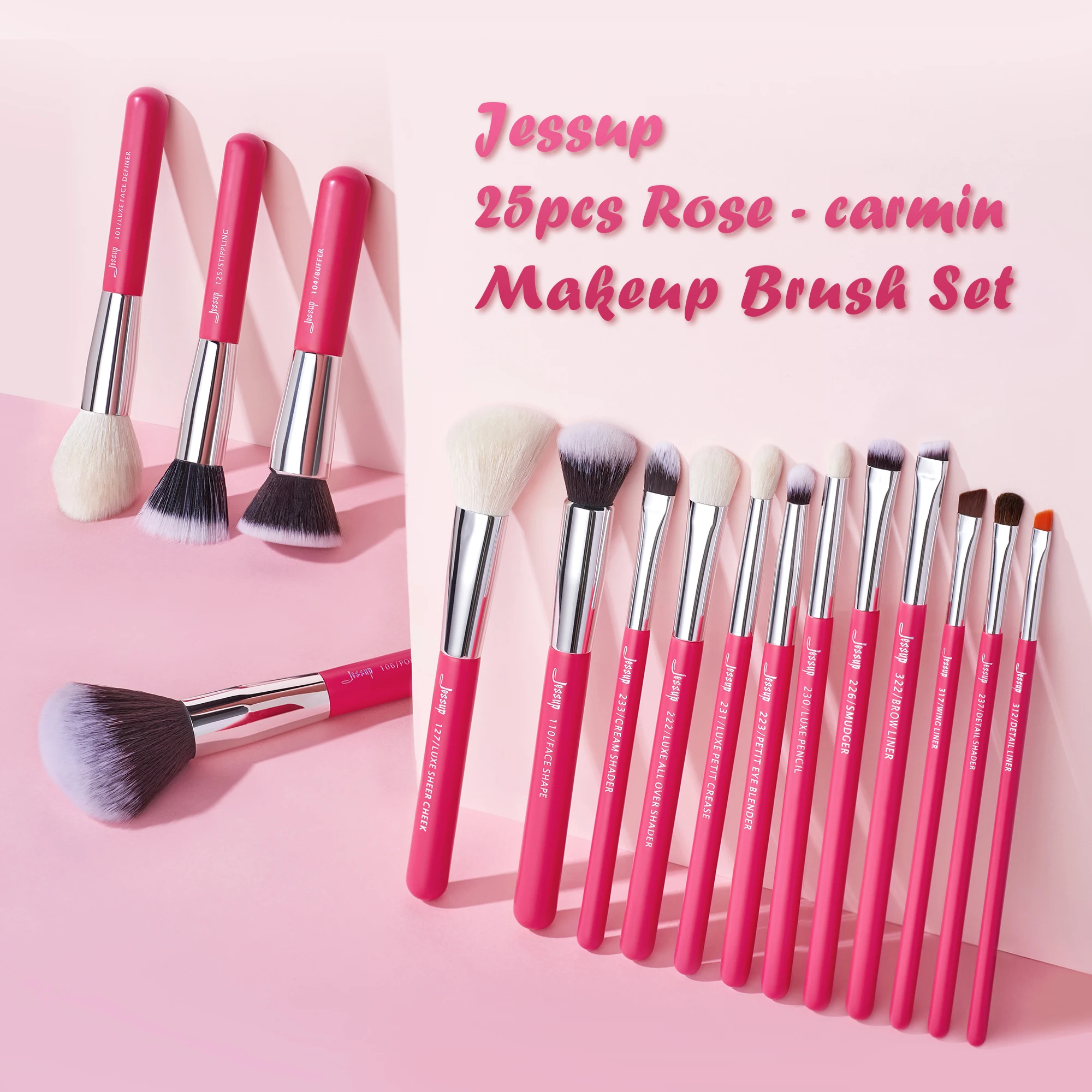 Jessup-Juego de brochas de maquillaje, 25 uds., brocha de maquillaje profesional, base en polvo sintético Natural, sombra de ojos para mezclar T195
