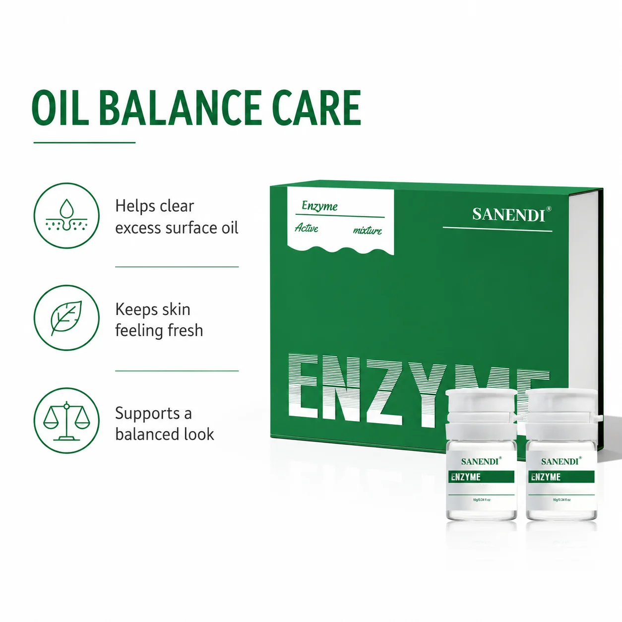 Kit de Cuidado de la Piel con Enzimas SANENDI, Set de Ampollas con Complejo Enzimático Activo, Suavizante Facial, Cuidado del Contorno, Concentrado Profesional para la Piel 10g