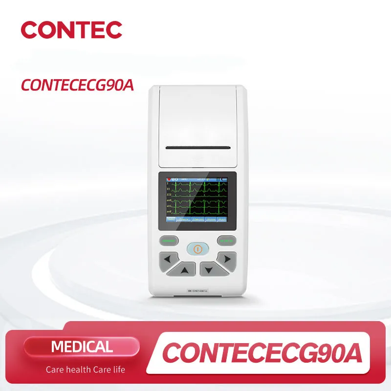CONTEC-electrocardiógrafo de 12 canales, máquina ECG/EKG, software para PC, pantalla táctil ECG90A