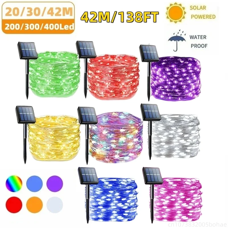 42M400Leds luz LED Solar lámpara de adorno para exteriores jardín guirnalda de luces de hadas Solar impermeable decoración de jardín de Navidad al aire libre