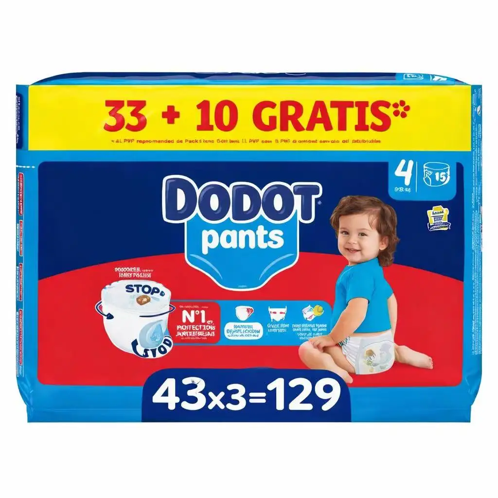 Dodot Bebé Pants Pañales, Talla 4, 9-15 kg, 129 Pañales, Pañal-Braguita con Ajuste 360° Anti-Fugas, Pack Mensual
