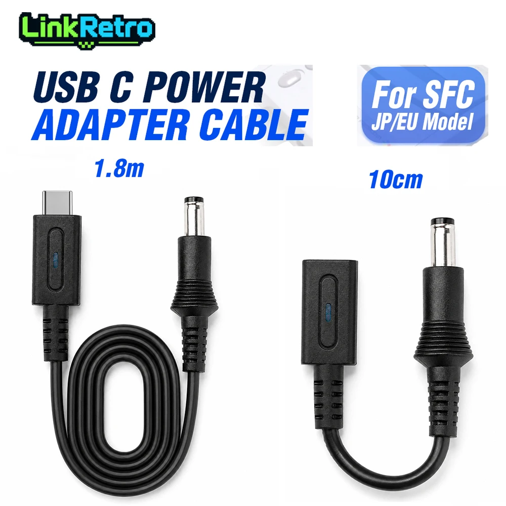 Cable de Alimentación LinkRetro PD 9V USB-C a DC, Adaptador de Carga Tipo C para Consolas Famicom SFC MD1 Genesis1 PC Engine Game Gear