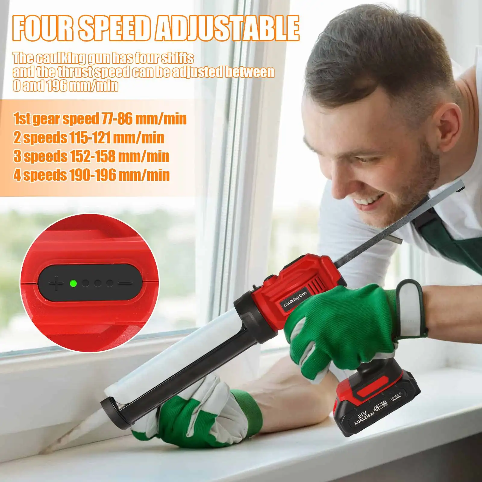 Pistola de calafateo inalámbrica de 18V/20V, 4 velocidades variables, reverso automático, antigoteo, luz de trabajo LED de 450LM, compatible con Makita BL1815 BL1860, pistola selladora de 300ml/10oz para sellado de ventanas y paredes