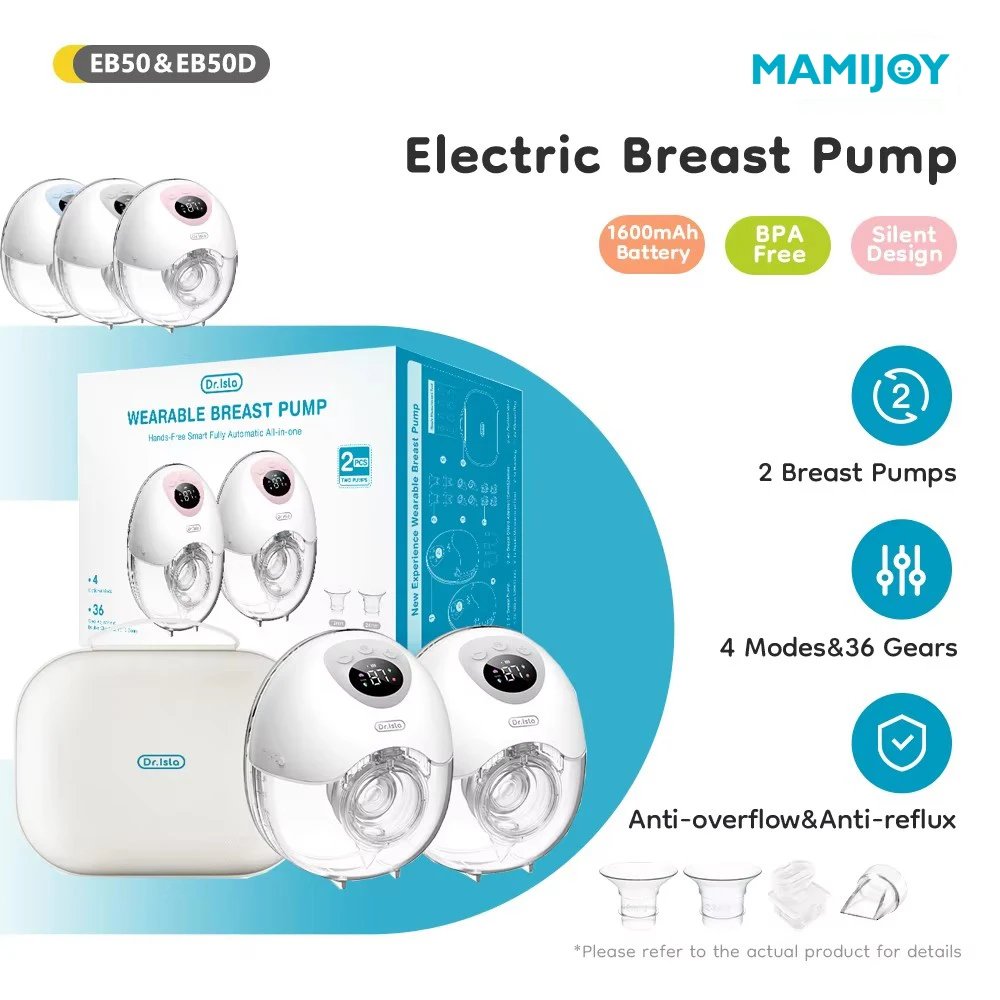 MAMIJOY extractor de leche eléctrico portátil 4 modos 36 niveles de succión manos libres 35dB extractores de leche de bajo ruido lactancia EB50 y EB50D