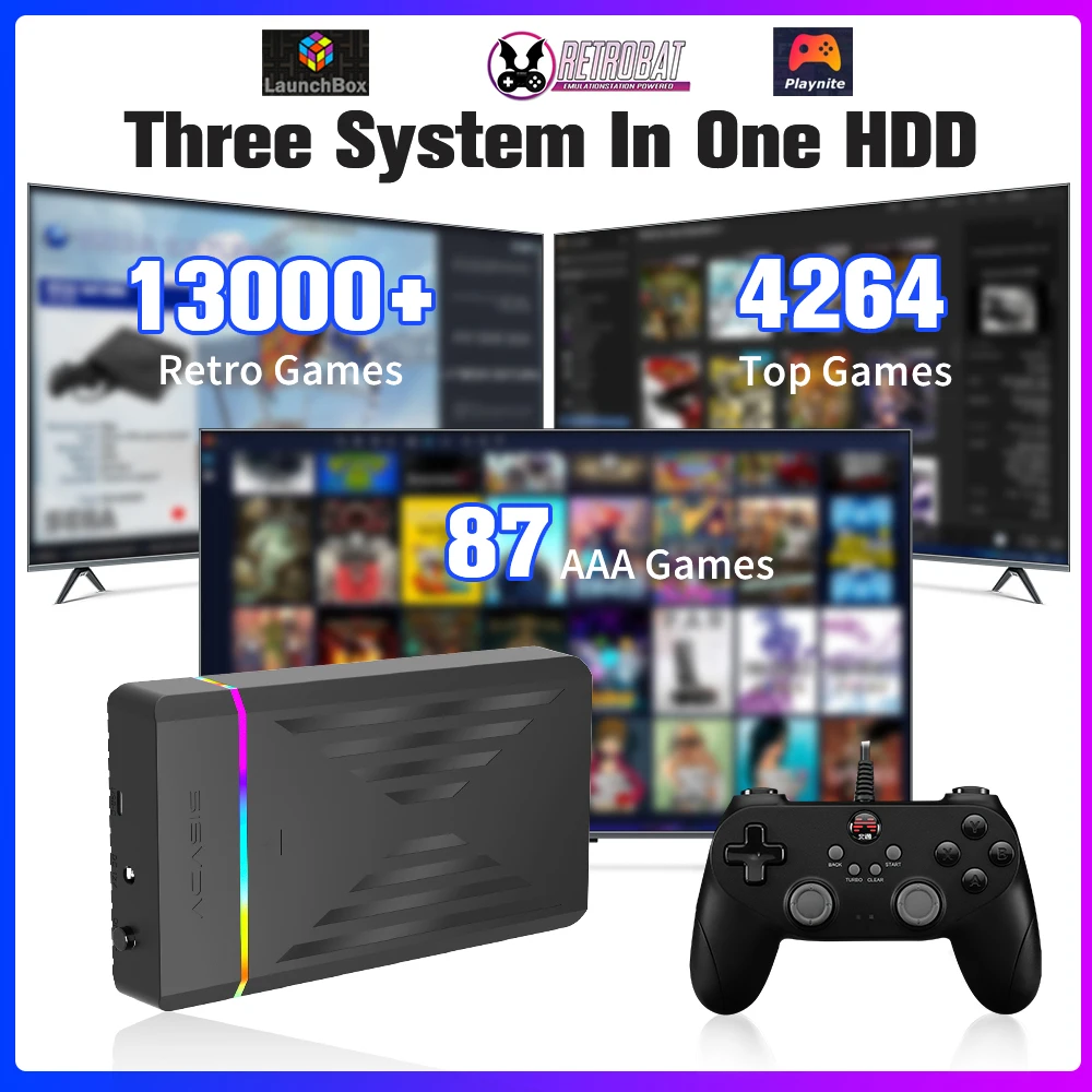 Retro Gaming HDD Retrobat&Playnite&Launchbox OS para PS4/PS3/PS2/PS1/SWITCH/N64/DC/WIIU 39 Emuladores para Windows con más de 17000 juegos