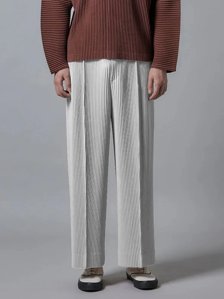 Miyake Pantalones plisados para hombre, pantalones de moda holgados con pierna ancha
